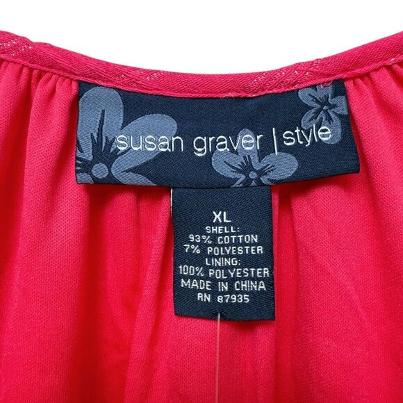 Susan Graver Pink Peasant Blouse XL Cotton Blend Short Sleeve QVC Top NWT - Picture 6 of 9